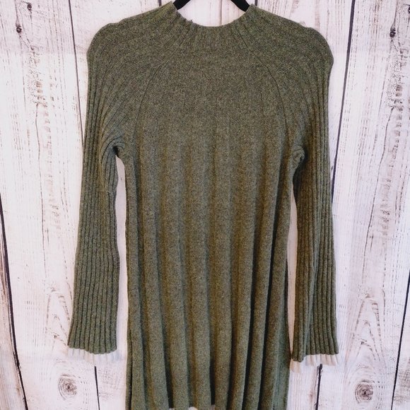 Anthropologie | Green Ribbed Bell Sleeve Mini Sweater Dress Wool & Alpaca Blend - Picture 7 of 12
